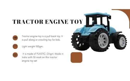 Image of Friction Powered Farm Tractor Toy for Kids Toddlers Boys Girls | Pull Back Medium Tractor Engine Vehicle Toy | Agriculture Tractor Toy Age 3+ | BIS Certified | Made in India | NeoKiddo (Sky Blue)