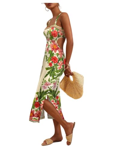 Image of Floerns Women's Tropical Bow Tie Back Long Dress Sleeveless Maxi Dress | Hawaiian Resort Wear, Coastal Vacation, Beach Wedding Guest, Side Slit, Spring Break Outfits