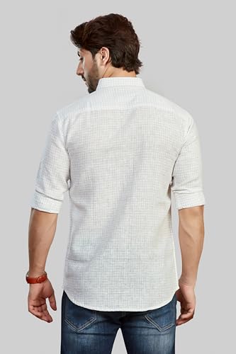 Image of Men's White and Brown with Lining and Checks Shirts with Cotton Blend | Slim fit Comfortable Shirt | Thin to Thick Lining and Checks | Casual and Office wear.