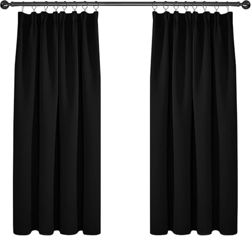 Deconovo Super Soft Black Out Curtains Thermal Insulated Pencil Pleat Blackout Curtains for Living Room 46 x 54 Black 2 Panels