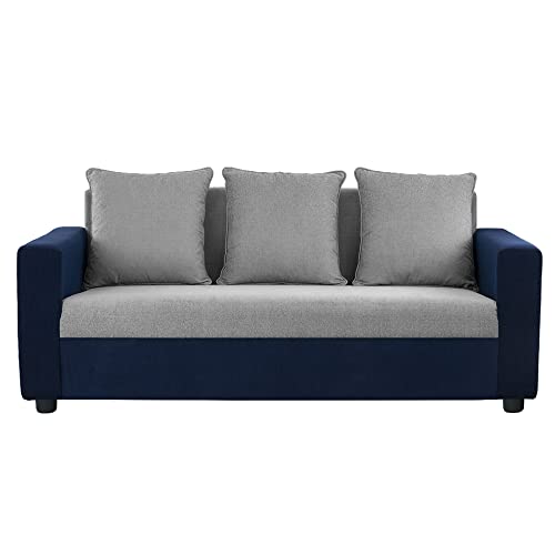 Wakefit Sofa Set | 1 Year Warranty | Sofa 3 Seater, Wooden Sofa Set, Couch for Living Room - Solatio(Jio : Dark Blue & Cloud Grey)
