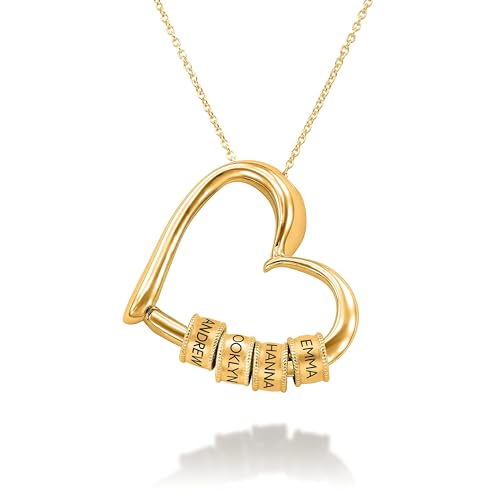 Theo Grace - Personalized Charming Heart Necklace with Engraved Beads - Dainty Gift for Mom Grandma Her Women - Custom Jewelry for Christmas (Without Diamond 18k Gold Plated)
