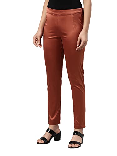 Image of GO COLORS Women Mid Rise Polyester Shiny Pant