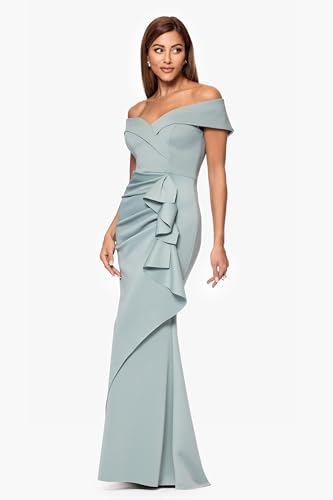 Xscape Women's Galaxy Glitter Ruffle Off The Shoulder Knee Length Dress2