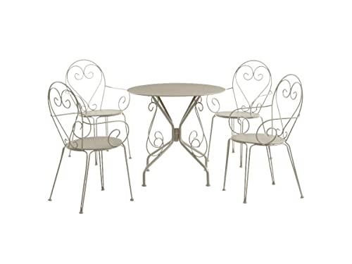 Vente-unique - Salle à Manger de Jardin en métal façon Fer forgé : Une Table et 4 fauteuils empilables - Beige - GUERMANTES de MYLIA