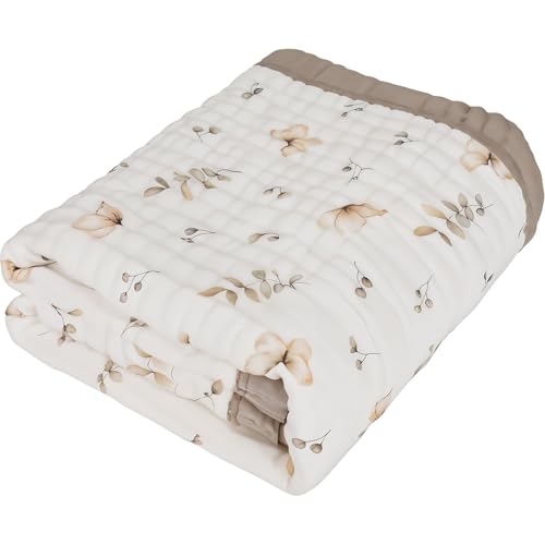 Image of Organic Cotton Muslin Baby Blanket for Boys and Girls - Luxurious Soft Toddler Quilt for Swaddling - Gender Neutral Blanket - Baby and Toddler Gift - Neutral Floral