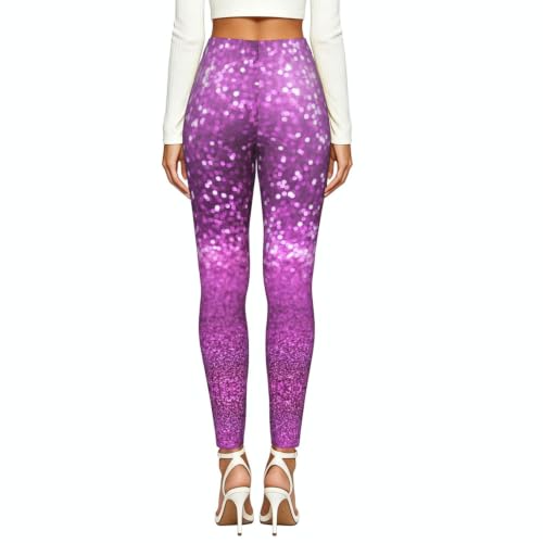 Leggings de compresión suave para mujer morados con purpurina 3