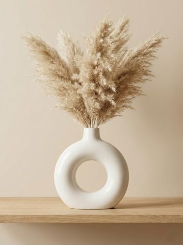 Image of Ceramic Donut Vase Modern Flower Vase | Decorative Centerpiece Vase for Pampas Grass Dried Flowers | Minimalist Home Office Table Decor | Handcrafted Gift (9 Inch (Pack of 1))