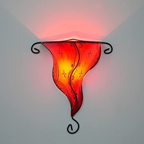 Generisch 260261 Applique murale orientale d'intérieur en cuir Orange 35 cm Lampe au henné Lampe Maroc Applique murale vintage Armature en fer Abat-jour en...
