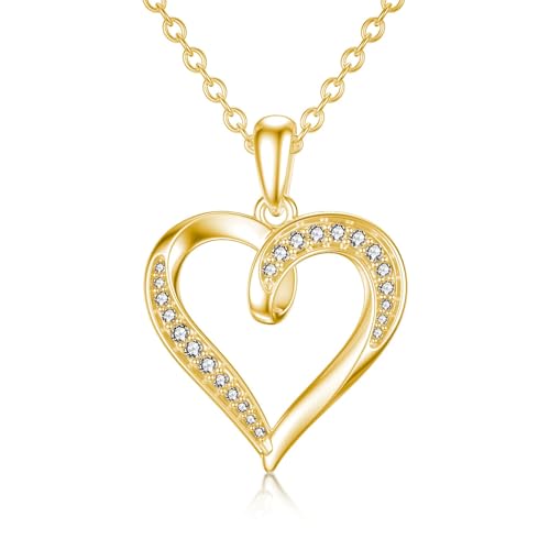 14k Solid Gold Heart Pendant with Moissanite Eternal Love Heart Necklace Jewelry Birthday Anniversary Mothers Day Gifts for Mom Her Wife