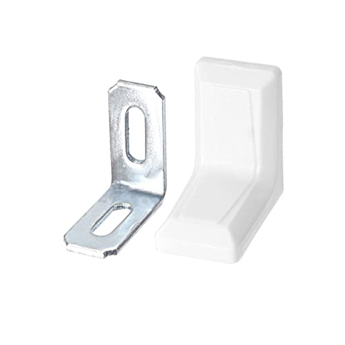 TA-VIGOR 8Pcs L Shaped Angle Bracket, 90 Degree Right Angle Metal Shelf Corner Brace Plate with 8 x Plastic Cover for Wood Furniture Cabinet Desk