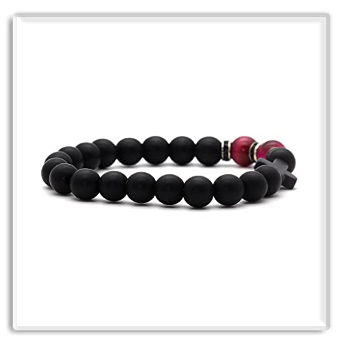 Image of Xusamss Fashion 8MM Matte Agate Beads Bracelet Cross Elastic Bracelet,7 1 /2 Wrist