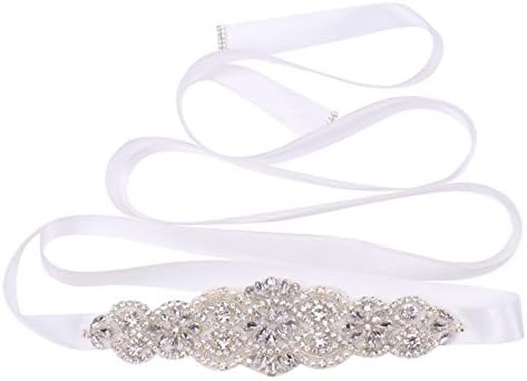 Tendaisy Women's Bridal Belt Rhinestone Wedding Sash Belts with Crystal Beads Pearls for Dresses and Gowns(Silver-White)