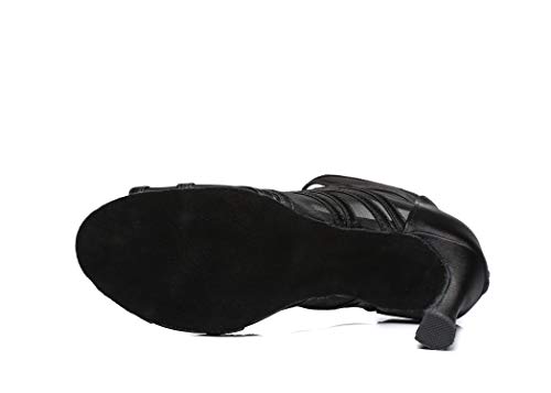 Minishion Women's Dance Shoes Solid Mesh Zip Salsa Sandals L445 Black Us 8 #TOP4