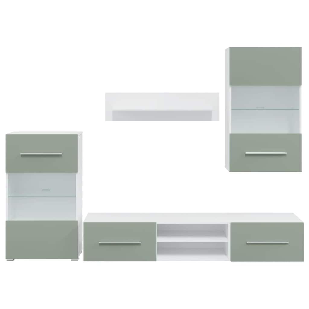 IKAYAA Set Arredamento Soggiorno Mobile Moderno 5 pz con Illuminazione a LED Parete attrezzata Soggiorno-Verde Oliva
