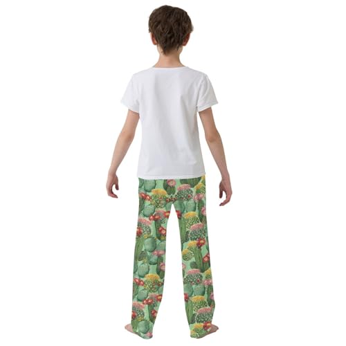 Cactus Florals Boys Long Pants Soft Trousers Elastic Waist Kids Lounge Bottoms with Pockets S-XL3