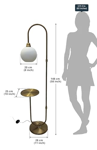 Image of Divine Trends Modern Table Shelf LED Floor Lamp Standing Brass Antique Finish 5ft Height with Shelf Diameter 10 Inches and Glass Milky White Globe Lampshade (Pack of 1)