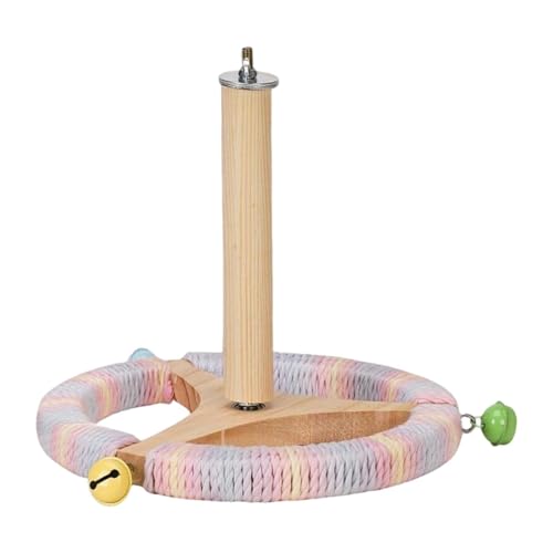 Whtkoph Bird Perch Stand Wooden Exercise Wheel Steering Wheel Perch Parrot Perch Toy for Budgies, Colorful