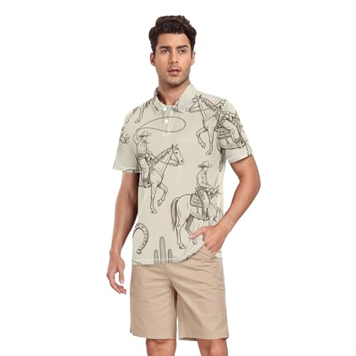Polo athlétique homme anti humidité et séchage rapide beige à motif cheval taille s m l xl