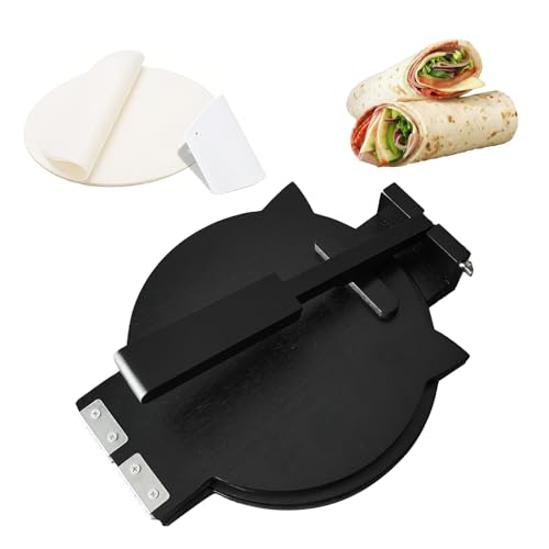 Image of Wooden Tortilla Press - Quesadilla Maker 10 Inch with 50 Parchment Paper & Dough Cutter, Bamboo Prensa para Tortillas Mexican Aplastador de Tortillera Press for Burritos, Taco, Corn Tortillas(Black)