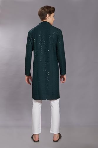 Image of DIVISIVE Men's Sequince Embroidered Cotton Blend Only Slim Fit Kurta