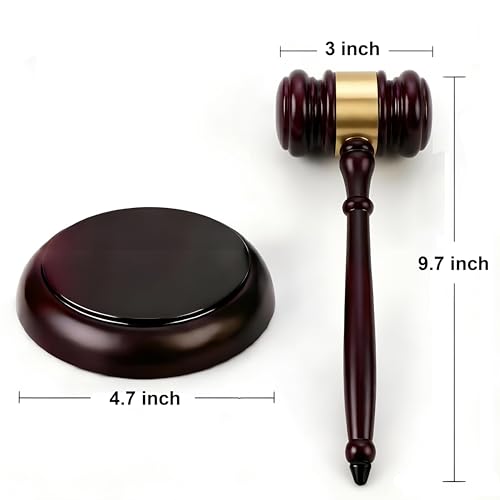 Image of Wooden Gavel with Block Set, Wooden Gavel with Sound Block Set, Loud Clear Strike for Mock Trials, Meetings, Auctions, HOA, Judges & Gift