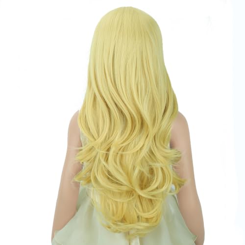 Image of Golden Blonde Wig Long Golden Yellow Middle Part Wig Long Wavy Curly Wigs Heat Resistant Synthetic Wigs for Daily Party Use