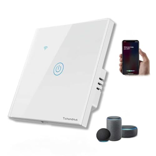 Tichondrius WiFi Smart Wall Light Switch No Neutral Wire Required No Hub Required Compatible with Alexa and Google Home APP Remote Control Timing Function Voice Control (White 1 Gang)