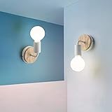 XIHOME 2 Decoración de madera blanca LED Lámpara de pared arriba/abajo decorativa de interior,Rústico País Vintage Loft Accesorio de cabecera Montaje Retro cálido Edison Lámparas E27 Bombilla Max 60W