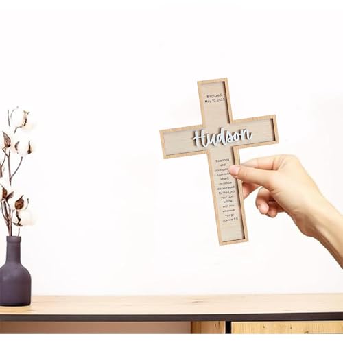 Image of Godashop Personalized Baptism Cross Wood Sign, Wooden Sign Baptism Gifts For Baby, Christening Gifts Crosses for children, Baptized Cross Sign, Dedication Gift - A7