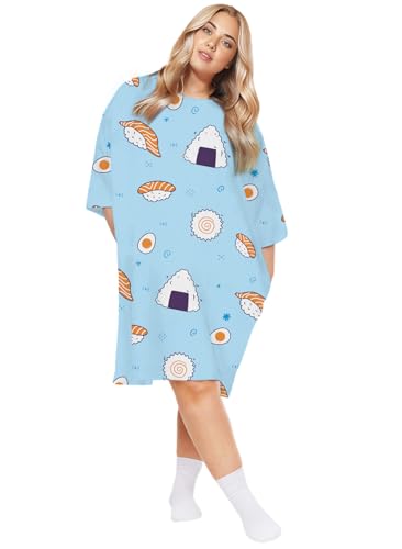 Image of KFUBUO Plus Size Nightgowns for Women Oversized Sleep Tshirts Dress Short Sleeves Sleepwear With Pocket Fit S-5XL