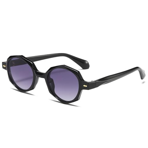 Lunettes de soleil ovales style punk rivets décoratifs verres dégradés noir et gris