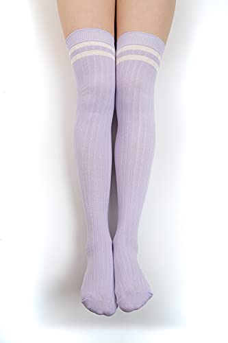 Serici Pack Of 3 Striped Thigh High Cable Knit Sock (Pink, Baby Blue, Lilac) #TOP6