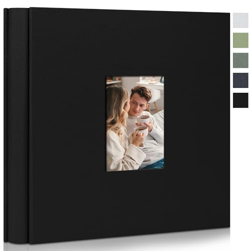 Remowith Álbum de Fotos 10x15 con 600 Bolsillos Cubierta de Lino con Ventana Frontal Libro Grande de Fotos para Viajes en Familia Bodas y Recuerdos Organizador de Recuerdos, Negro