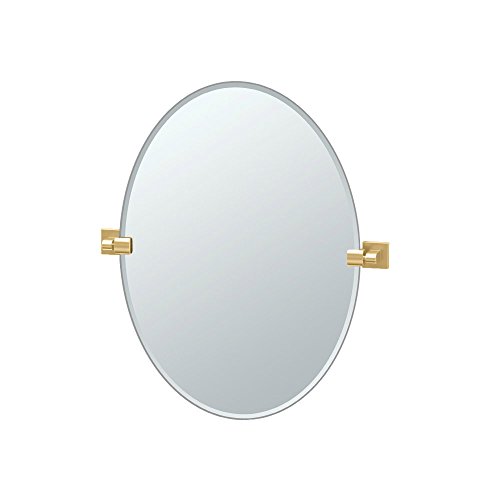 Gatco 4069 Elevate Oval Mirror Brushed Brass, 26.5 H x 24 W | Wall Mounted Pivoting (Tilting) Beveled Bathroom Vanity Mirror with Brush Brass Brackets
