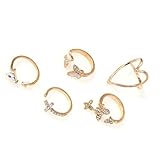 QUXVUIS 5 piezas de anillos de diamantes imitación para fiesta compromiso para mujer, anillo aleación abierto ajustable a la moda para niñas, decoración joyería mano