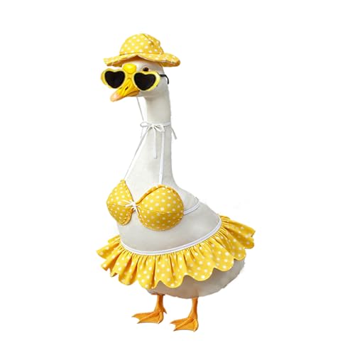 Joyxzacp Summer Bikini Porch Goose Outfits Yellow Swimsuit Goose Clothes with Sun Hat & Heart Sunglass Cute Patio Lawn Garden Decor for 23 Inch Lawn Goose