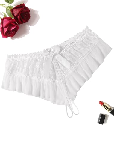 Avidlove Sexy Panties for Women Bikini Underwear Floral Lace Briefs with Cute Bow Center 1-4 Pack White