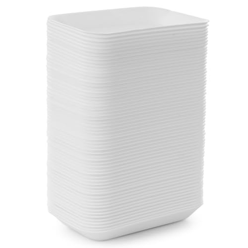 60 Pcs Crafts Foam Trays, White Foam Supermarket Disposable Poultry Meat Fruit Trays, BBQ Grill Roast Food Plates, Rectangle DIY Craft Painting Trays for Printmaking DIY Handicraft (8 x 4.7 x 1 in)