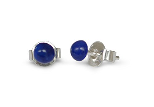 Preisvergleich Produktbild Lapislazuli Ohrstecker, natürlicher Lapislazuli, flache Runde, 4mm, 925 Silber
