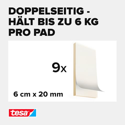 tesa Powerbond Ultra Strong Klebepads - Doppelseitige Pads für die Montage im Innen- sowie geschützten Außenbereich - beidseitig ultrastark klebend - Verpackung mit 9 Pads