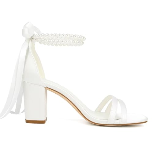 Block Heel Wedding Sandals Bridal Shoes Pearl Heels Open Toe Wedding Shoes for Bride4
