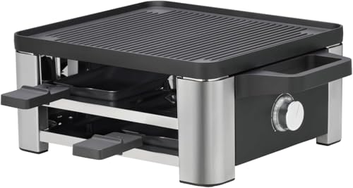 WMF Lono Raclette Grill für 4 Personen – Tischgrill aus Cromargan Edelstahl, 870 W, antihaftbeschichtete Grillplatte und Pfännchen, spülmaschinengeeignet, für gemütliche Abende und Feierlichkeiten