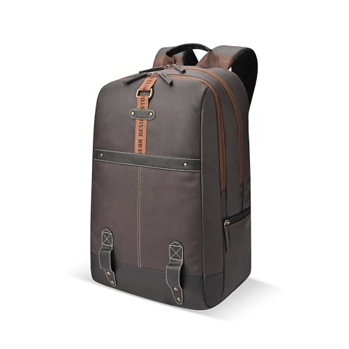 Gear Classic 4 19"/31L Anti Theft Faux Leather Medium Water Resistant 2 Compartment Laptop Backpack/Casual Backpack/Daypack/Travel Backpack/College Bag For Men/Women(Brown-Black)