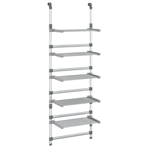 Gecheer 5 Tier Aluminium Adjustable Height Folding Laundry Drying Rack - Silver Model344384