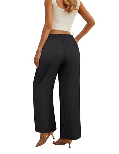 Womens Wide Leg Palazzo Pants Dressy Casual Lounge Baggy Pant Summer Travel Loose Drawstring Elastic Waist Trouser with Pockets Black XXL3