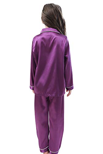 Image of Pajamas Kid Unisex Pjs Set Girls Boys Silk Pajamas Set Satin Long Sleeve 2 Piece Clasic Sleepwear for 2-12 Years Todder