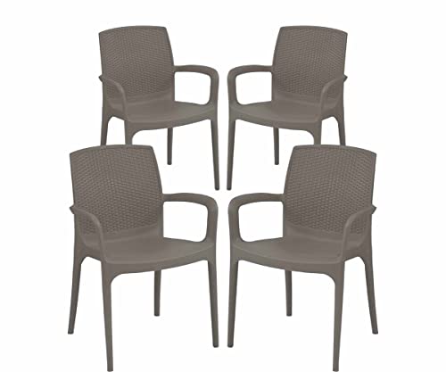 Image of Supreme Texas Heavy Duty Armrest Plastic Chair for Home, Garden, Office, Indoor /Outdoor Use|Color: Champagne; Set of 4