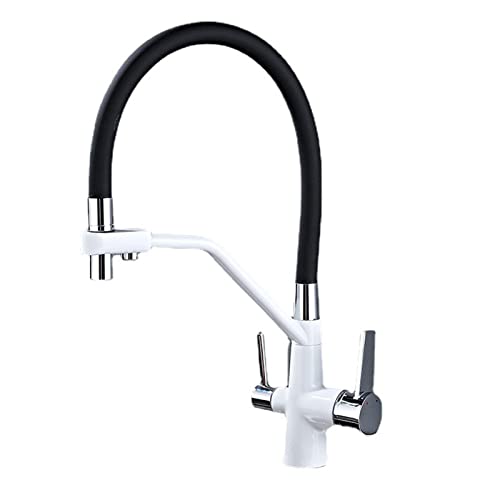 XHALERY Grifos de cocina, grifo de manguera flexible de silicona negra, doble palanca, extraíble, grifo mezclador de cocina, acabado cepillado