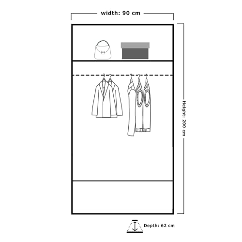 SLIDING WARDROBE 4U Mirror Sliding 2 or 3 Door Wardrobe with LED Light 90cm/120cm/150cm/180cm/203cm/250cm White-Black-Grey-Walnut-Wenge-Oak (White, 90cm)
